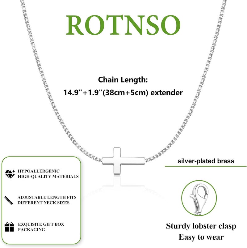 Rotnso Cross Necklace for Women 14K Gold Silver Plated Dainty Small Cross Pendant Choker Simple Trendy Cute Cross Charm Chain Necklace Easter Basket Stuffers Baptism Religious Faith Jewelry Gift - Image 4
